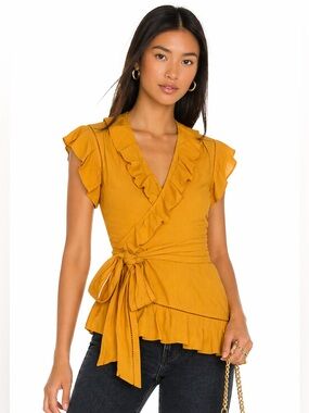 Diane von Furstenberg Marcelo Yellow Ruffle Wrap Silk Top Size 6 Gossip Girl